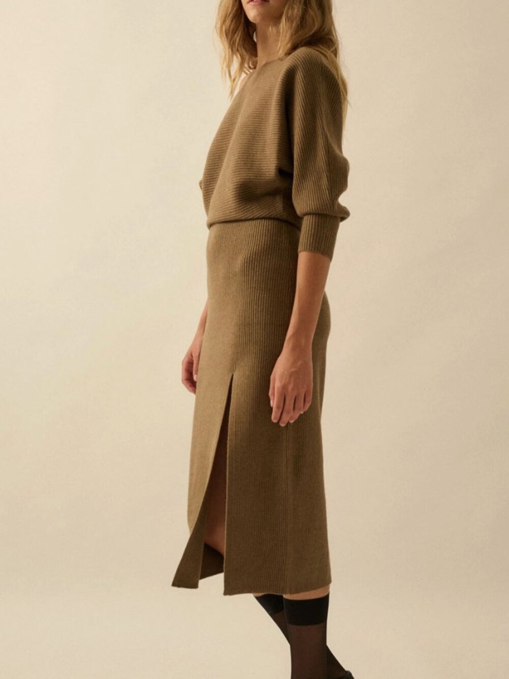 Off-the-Shoulder Ribbed Sweater Dress - Picture 4 of 5